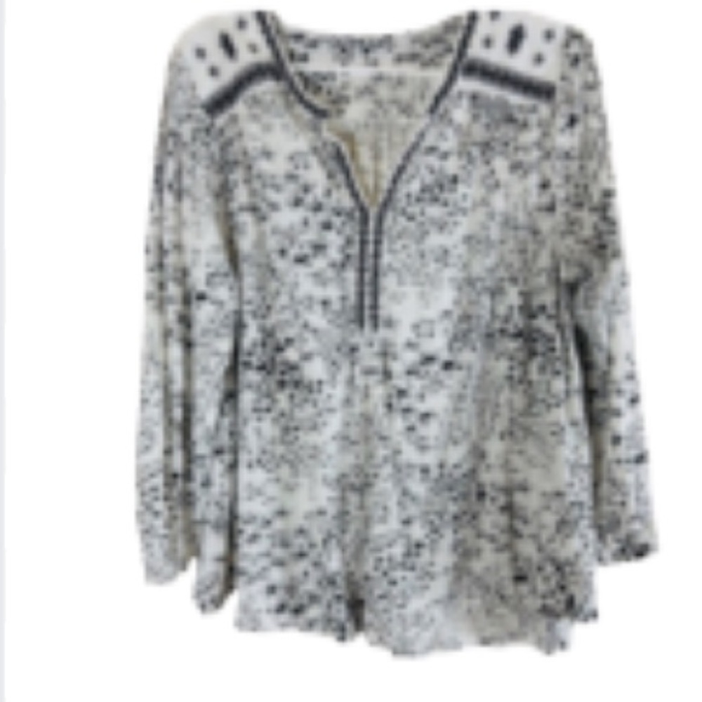 EUC Lucky Brand Black, Gray & Ivory Blouse Plus Size 1X